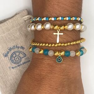 Bracelet Set x 4 -Evil Eye + Cross-                      -Protection Set-